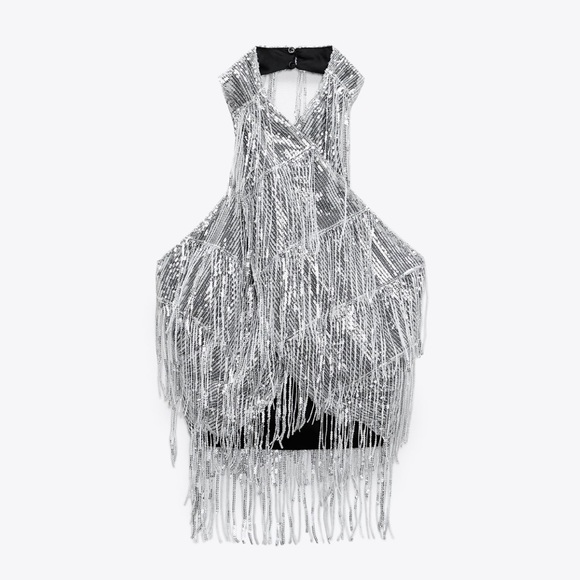 Zara SEQUIN WRAP HALTER TOP - Picture 6 of 16